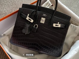 爱马仕鳄鱼皮25黑色金扣birkin(爱马仕鳄鱼皮颜色大全)